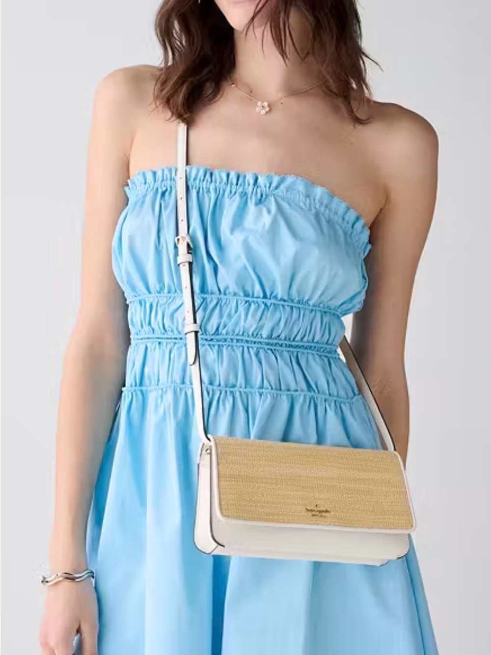 Kate Spade Cream Leather Convertible Crossbody with Gold Chain & Straw Front NWT